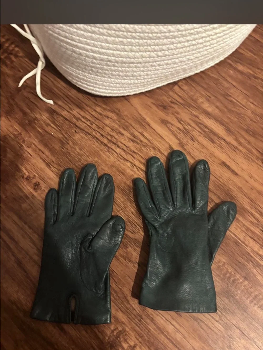 women’s  Dark Green Leather Gloves - Classic Winter Accessory